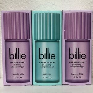 Billie AHA Deodorant 3 Pack Lavender Milk Tidal Rose NEW Clean Beauty Gel